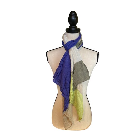Womens Rectangle Scarf Colorblock Lightweight Crinkled Green Blue Beige Spring - Picture 1 of 6